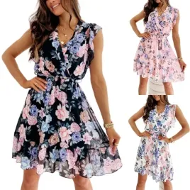 letnia-damska-kwiaty-plisowana-midi-sukienki