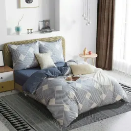 posciel-220x200-niebieska-geometryczne-2-poszewki-70x80-granatowa