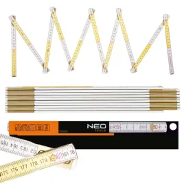 neo-tool-miara-skladana-drewniana-2m-bialozolta-obustronna-podzialka-74-020