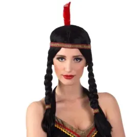 peruka-czarna-warkocze-z-piorkiem-indianki-indianka-wednesday-bawarka