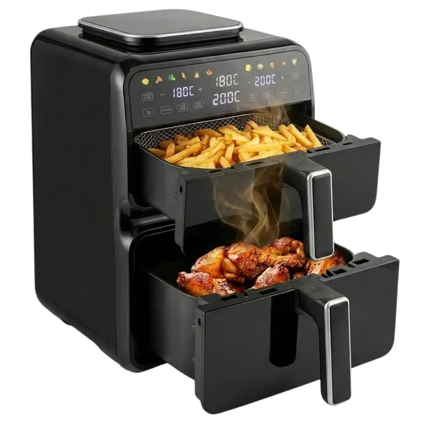 FRYTKOWNICA BEZTŁUSZCZOWA DWUKOMOROWA PIONOWA 4,5L+6,6L 3000W PANEL DOTYKOW