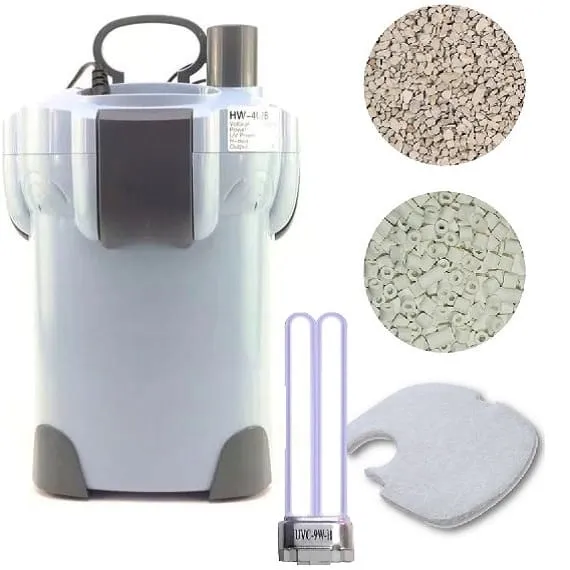 Filtr Kubełkowy Zewnętrzny Do Akwarium 250l z Lampą UV UV-C 9W + Wkłady