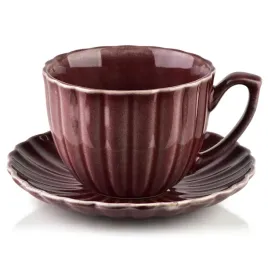 filizanka-ze-spodkiem-porcelanowa-300ml-do-kawy-bordowa-ryflowana-herbaty
