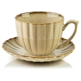 filizanka-ze-spodkiem-porcelanowa-300ml-do-kawy-bezowa-ryflowana-herbaty