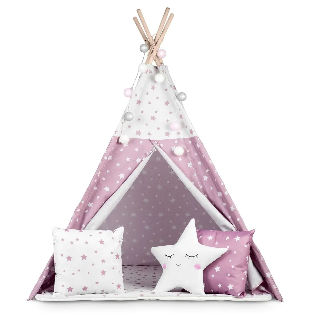 tipi-namiot-dla-dzieci-teepee-lampki-poduszki-stan-nowy