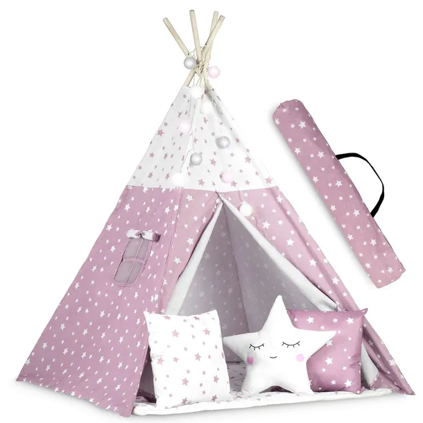 tipi-namiot-dla-dzieci-teepee-lampki-poduszki-dlugosc-120-cm