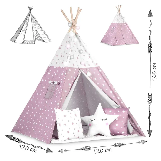 tipi-namiot-dla-dzieci-teepee-lampki-poduszki-stan-nowy-dlugosc-120-cm