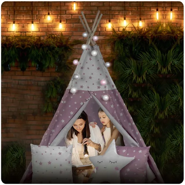 tipi-namiot-dla-dzieci-teepee-lampki-poduszki-stan-nowy-wiek-dziecka-3-lata