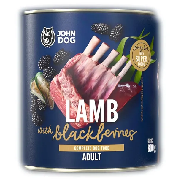 John Dog BERRY ADULT Jagnięcina z jeżynami 800g MOKRA KARMA