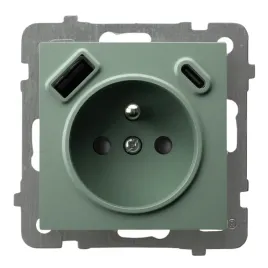 ospel-as-gniazdo-pojedyncze-ladowarka-usb-a-c-zielony-mat-gp-1gzpusbac-m-84