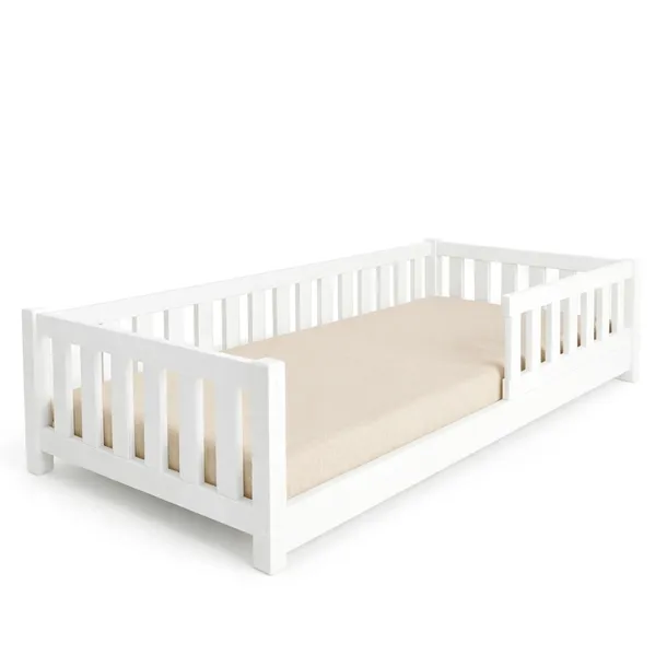 ŁÓŻKO DZIECIĘCE MONTESSORI LULU BIAŁE PODŁOGOWE 120X200 + STELAŻ
