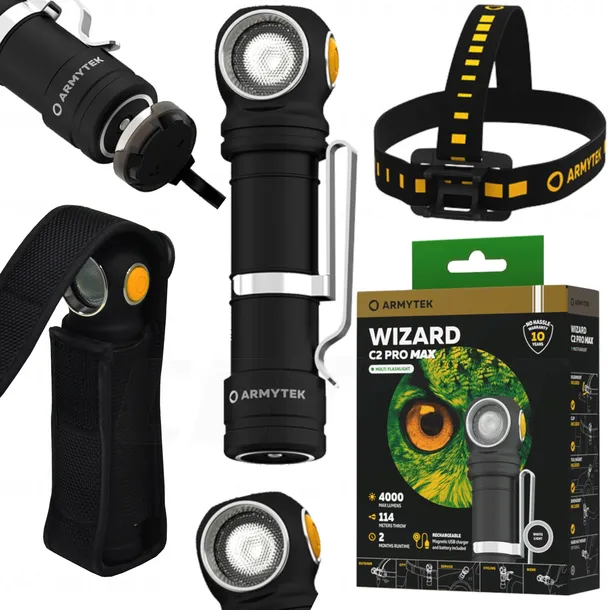 LATARKA CZOŁOWA WIZARD C2 PRO MAX AKU LED 4000lm LAMPA ROWEROWA SPORTOWA
