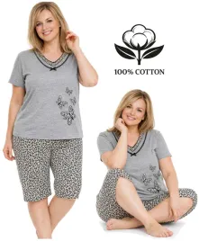 pizama-damska-krotki-rekaw-bawelna-panterka-duza-3xl