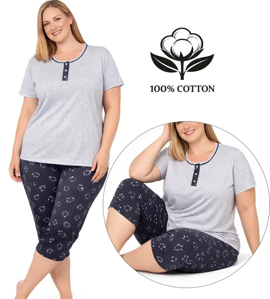 PIŻAMA damska BAWEŁNA 3/4 SPODNIE KRÓTKI RĘKAW DUŻA 3XL