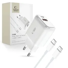 tech-protect-c20w-2-port-network-charger-pd20w-qc3-0-type-c-cable-white