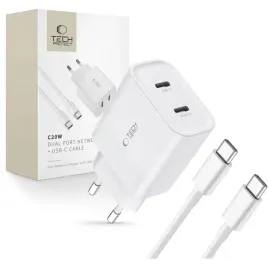 tech-protect-c20w-2-port-network-charger-pd20w-type-c-cable-white