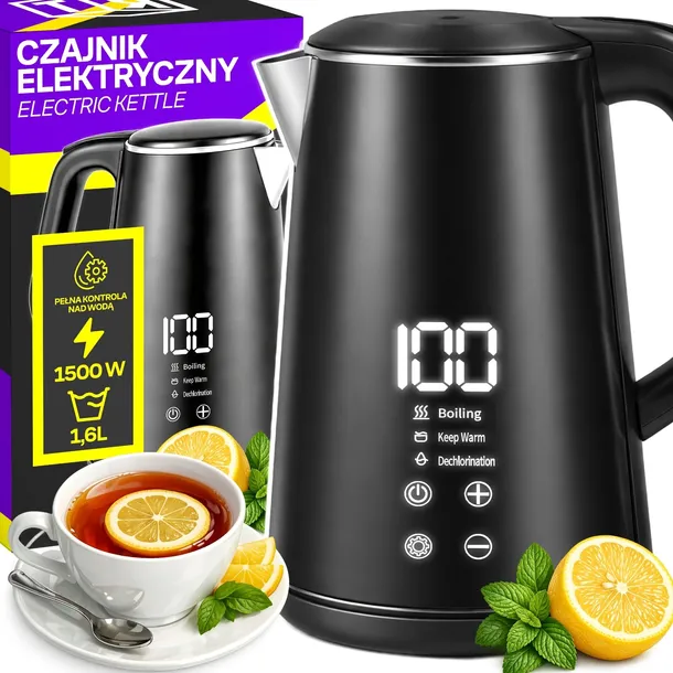 CZAJNIK ELEKTRYCZNY 1500W 1,6L BEZPRZEWODOWY REGULACJA TEMPERATURY DOTYKOWY