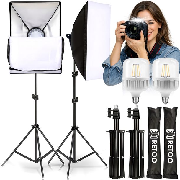 2X ZESTAW FOTOGRAFICZNY 2X LAMPA FOTOGRAFICZNA + STATYW + SOFTBOX 50X70cm