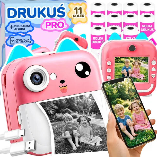 DRUKARKA TERMICZNA DRUKUŚ 3.0 PRO APARAT FOTOGRAFICZNY DO ZDJĘĆ + 11 ROLEK