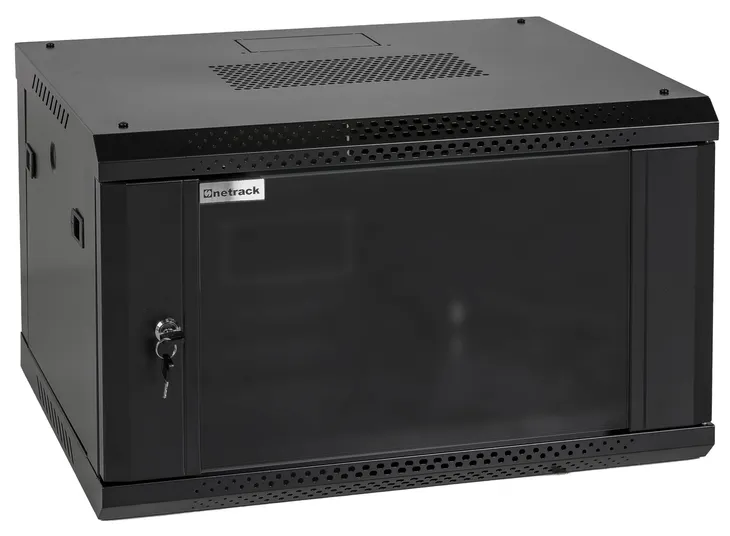 Szafa wisząca RACK 19" 6U, 450mm, Netrack F-Line, czarna drzwi szklane, otw