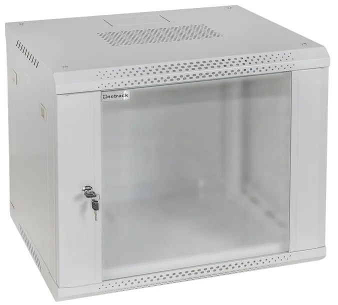 Szafa Wisząca RACK 19” 9U 450mm NETRACK F-Line Szara Szklane Drzwi