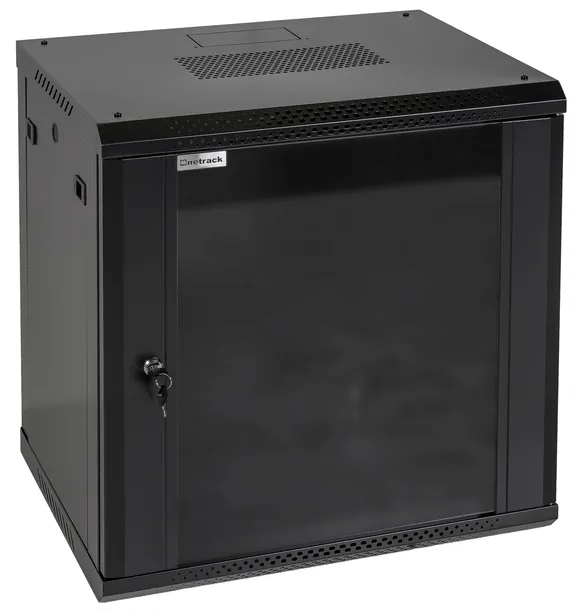 Szafa wisząca RACK 19" 12U, 450mm, Netrack F-Line, czarna, drzwi szklane, o
