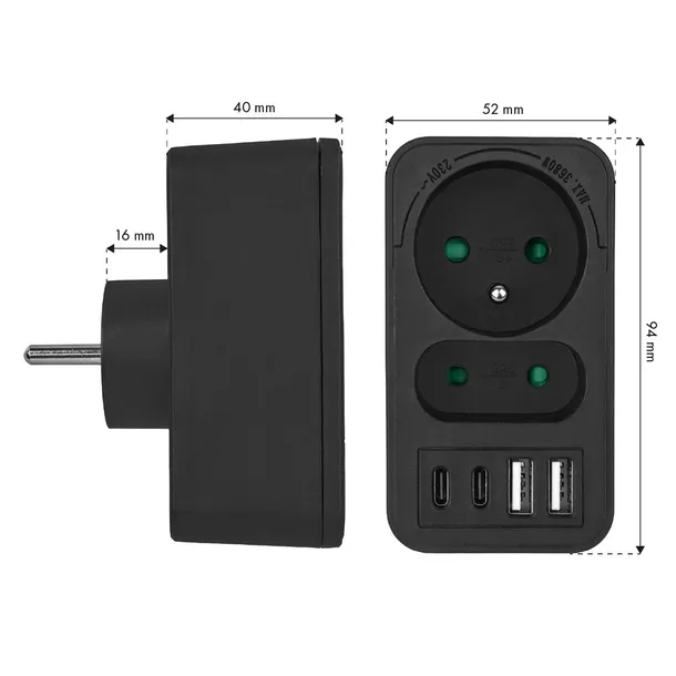 maclean-gniazdko-pradowe-x2-4xusb-mce249-f-b-kolor-czarny