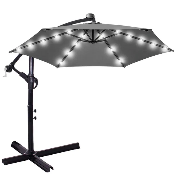 Parasol ogrodowy z oświetleniem led na wysięgniku 300 cm składany na balkon