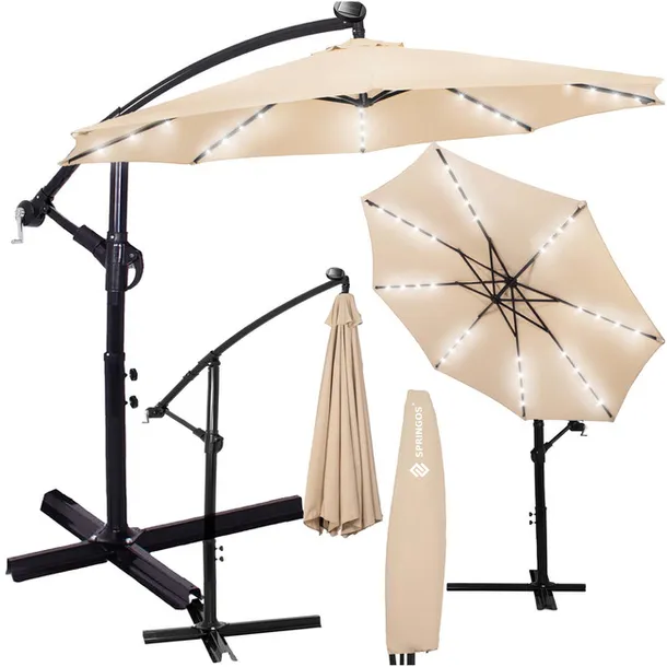 Parasol ogrodowy z oświetleniem led na wysięgniku 300 cm składany na balkon