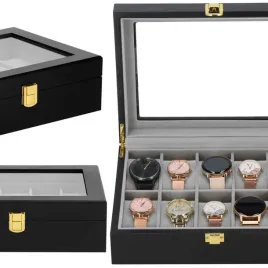 szkatulka-na-zegarki-265x20x8-cm-czarno-szary-organizer-z-10-przegrodkami