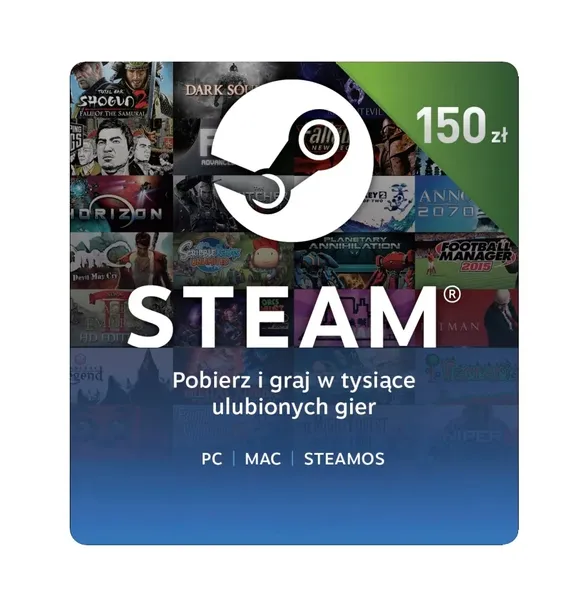 STEAM 150 zł - Karta podarunkowa - Doładowanie na konto, Wallet, Portfel