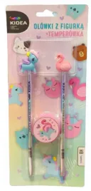 zestaw-2-olowkow-z-figurka-i-temperowka-jednorozec-i-flaming-blister-kidea