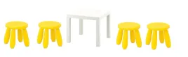 ikea-zestaw-lack-stolik-bialy-55x55-cm-z-mammut-stolek-zolty-4szt