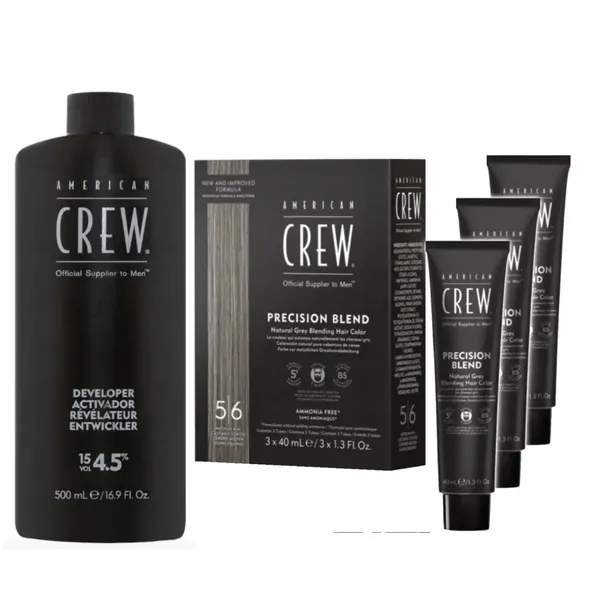 Zestaw American Crew Blend Odsiwiacz Jasny Brąz 5-6 3X40Ml+ Utleniacz 500Ml
