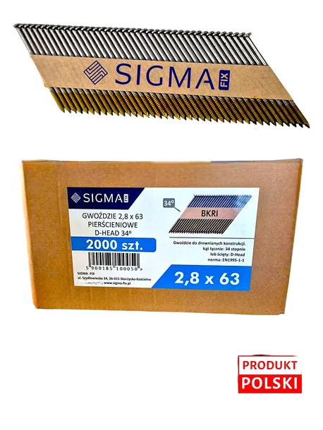 Gwoździe łączone papierem 2,8x65 mm Pierścień 2000 sztuk 34°