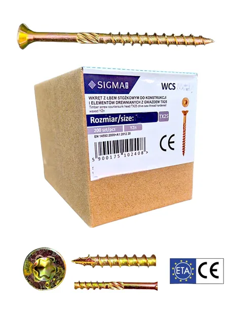 Wkręty ciesielskie do drewna 5x90 Łeb stożkowy TORX 200 szt.