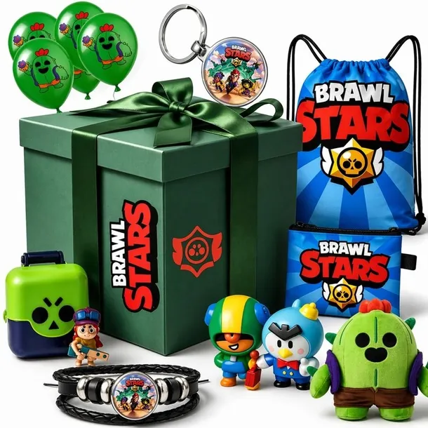 DUŻY ZESTAW PREZENTOWY BRAWL STARS XXL 20EL. FIGURKA MASKOTKA KARTY KLOCKI