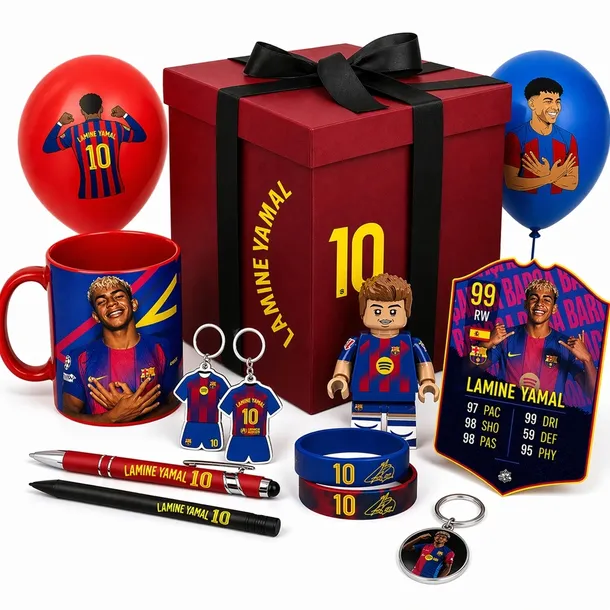 DUŻY ZESTAW LAMINE YAMAL XXL PREZENTOWY 20 EL. FC BARCELONA KOSZULKA KUBEK