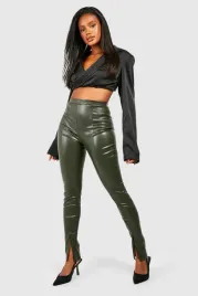 zielone-khaki-legginsy-skorzane-boohoo-xs