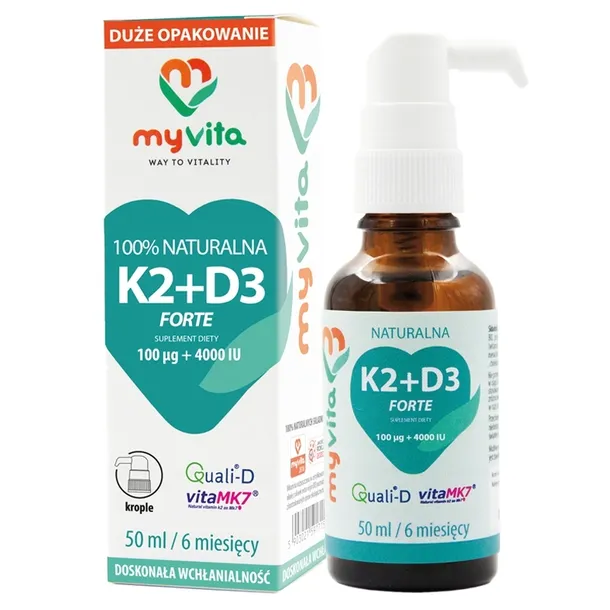 MYVITA NATRALNA K2 MK7 100mcg + D3 4000 iu KROPLE