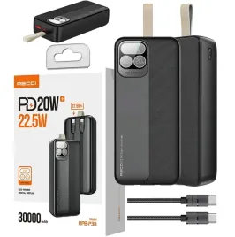 szybki-powerbank-30000mah-225w-3a-pd-z-wbudowanymi-kablami-z-ekranem-recci
