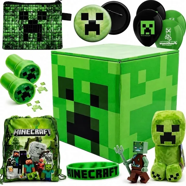 DUŻY ZESTAW PREZENTOWY MINECRAFT XXL 23 ELEMENTY KLOCKI PLECAK MASKOTKA