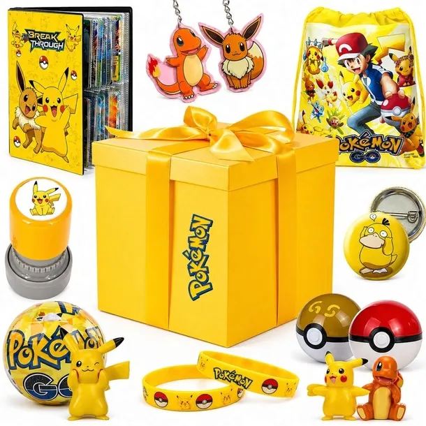 DUŻY ZESTAW PREZENTOWY POKEMON XXL 22 ELEMENTY KLOCKI KARTY PLECAK GRA