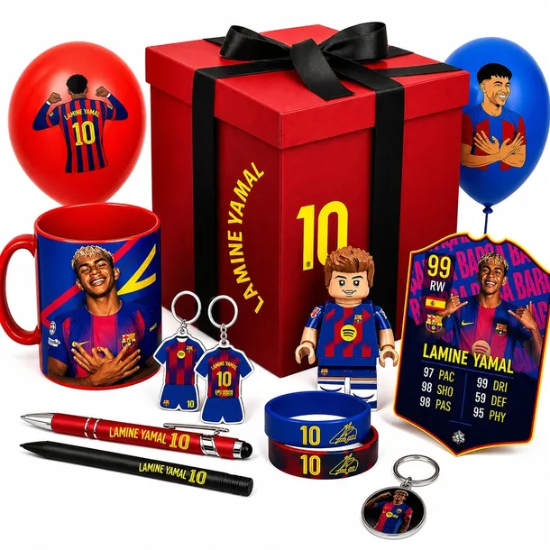 DUŻY ZESTAW LAMINE YAMAL XXL PREZENTOWY 20 EL. FC BARCELONA KOSZULKA KUBEK