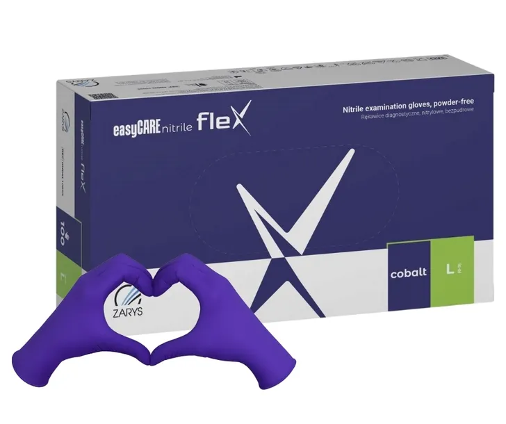 Rękawiczki nitrylowe easyCare Nitrile Flex kobaltowe bezpudrowe r. L x 100