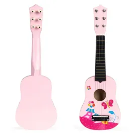 gitara-dla-dzieci-drewniana-metalowe-struny-kostka-rozowa-ecotoys