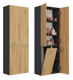 Zdjęcie produktu Szafka Słupek łazienkowy Duży z Koszem i Drzwiami ANTRACYT ARTISAN