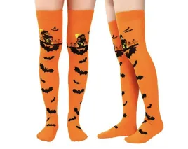 zakolanowki-ponczochy-damskie-halloween-nietoperze-pomaranczowe-print