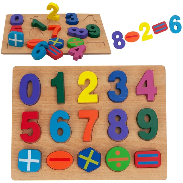 CYFRY KLOCKI DREWNIANE UKŁADANKA DO NAUKI LICZENIA CYFERKI PUZZLE DZIECI