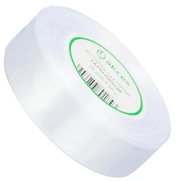 Wstążka Satynowa tasiemka biała 25mm 32mb